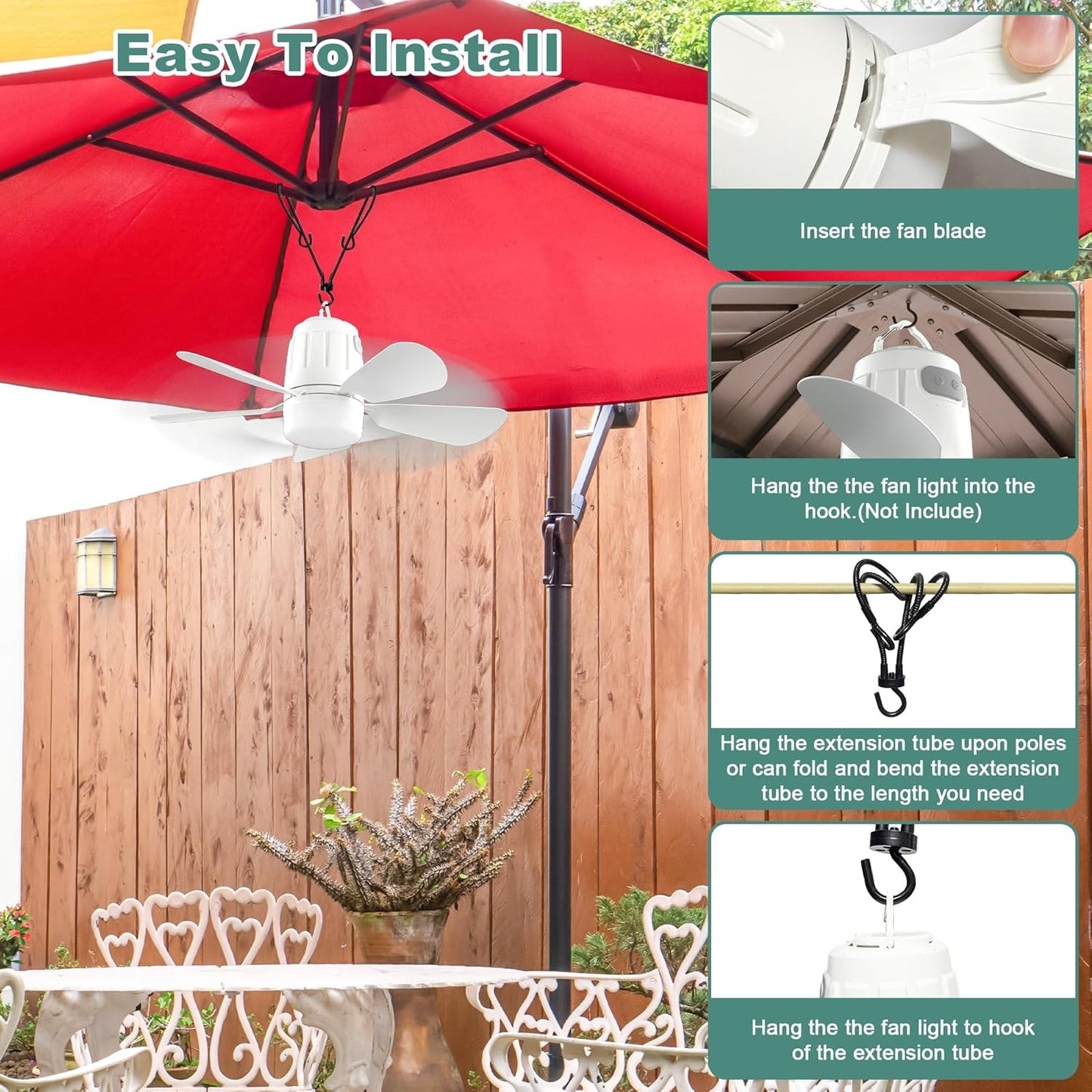 Canopy Fan 20'', 20000mAh Portable Outdoor Ceiling Fan with Light with Remote...