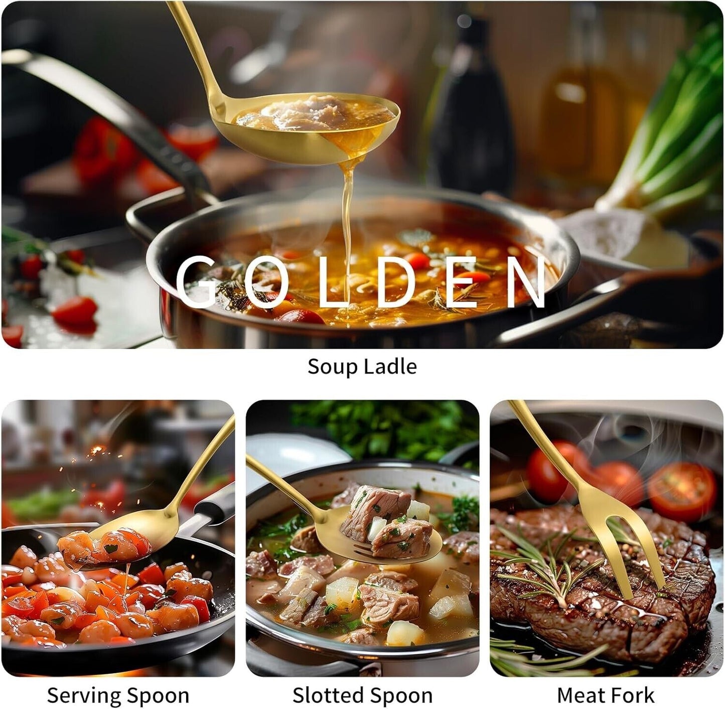 304 Stainlss Steel Matte Kitchen Utensils Set, 11 Pcs Long Metal Cooking Utensil