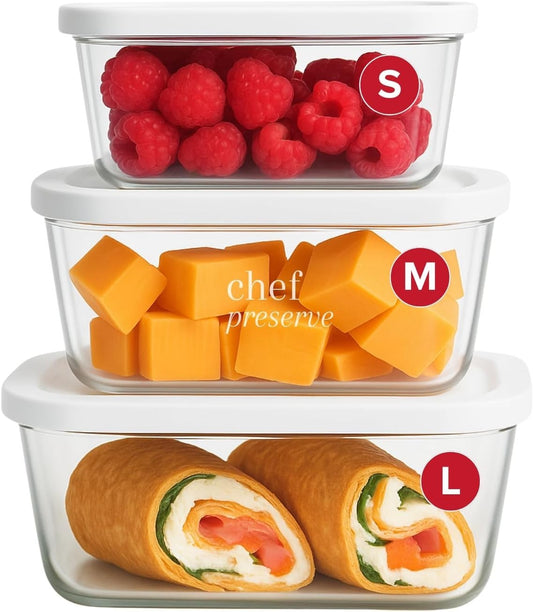 Chef Preserve Glass Vacuum Seal Containers for Food Storage, Made for Compact Va
