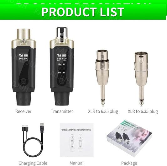 Wireless XLR Transmitter and Receiver& Wireless Guitar Transmitter Receiver,Rech