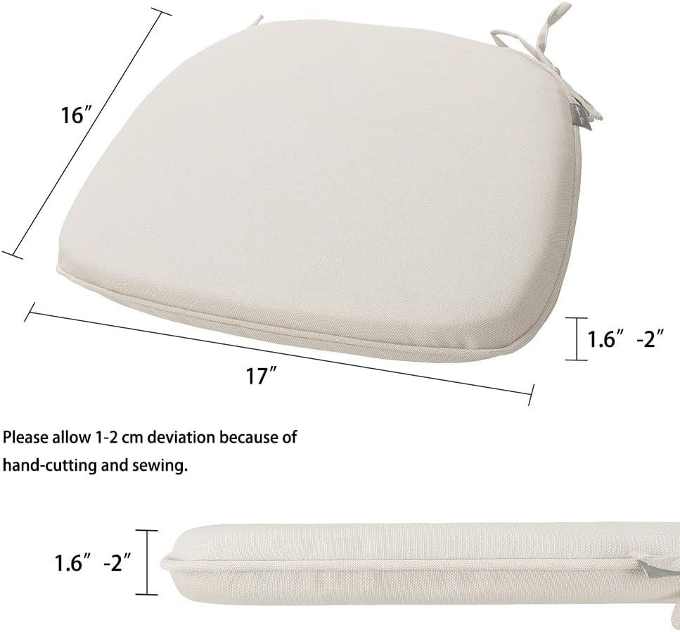 Outdoor/Indoor 17"x16"x2" Chair Cushions with Ties Waterproof Set of 4 Cream