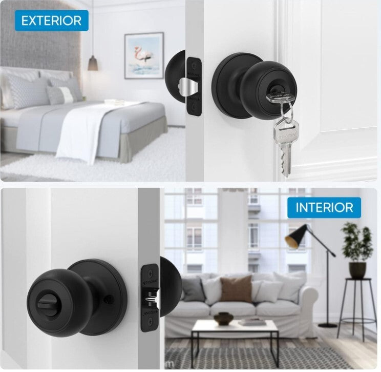 TICONN Round Door Knobs, Ball Door Knob with Dead Bolt, Door Handle 5 pack