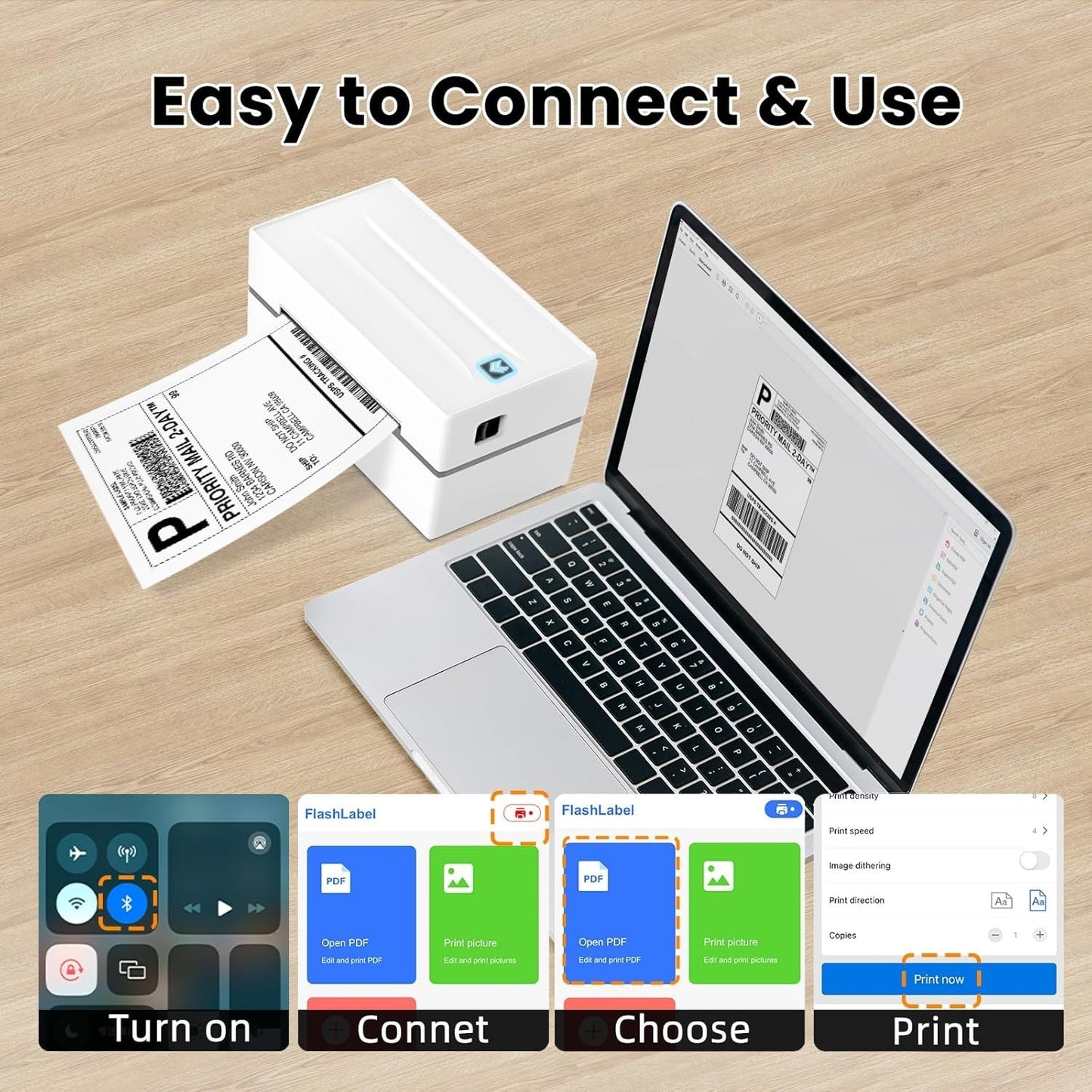 Bluetooth Thermal Label Printer, Wireless 4x6 Shipping Label Printers for Small
