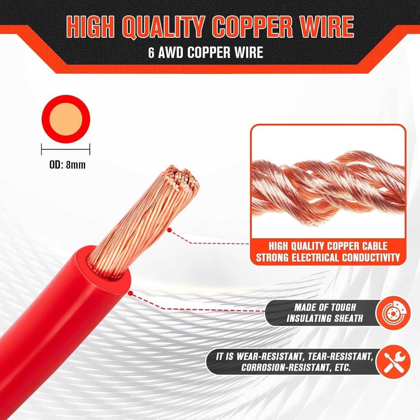 6 Gauge Wire 6 Awg Wires 20 FT Black + 20 FT Red, 6 Gauge Battery Cable 6awg Mar