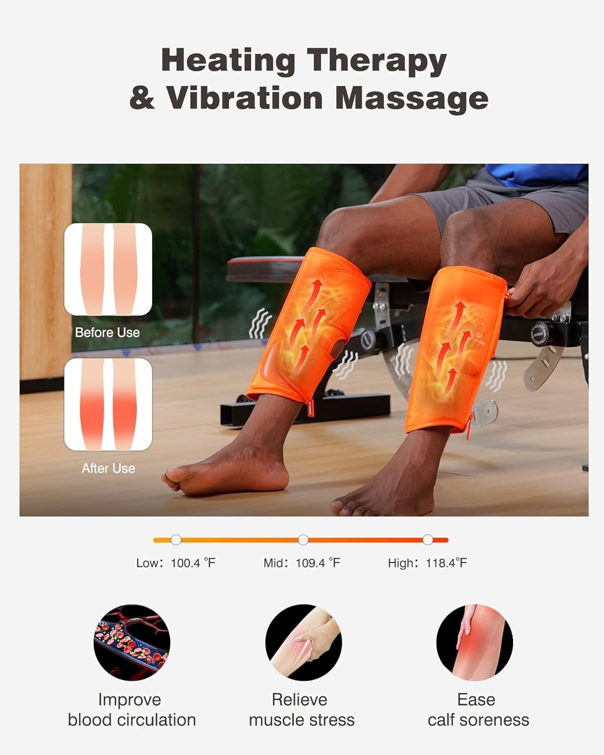 Cordless Calf Massager with Heat and Compression for Circulation and Restless Le