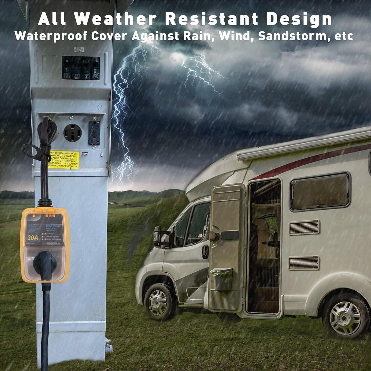 30 Amp Smart RV Surge Protector with Waterproof Cover All-in-1 Circuit Analyzer