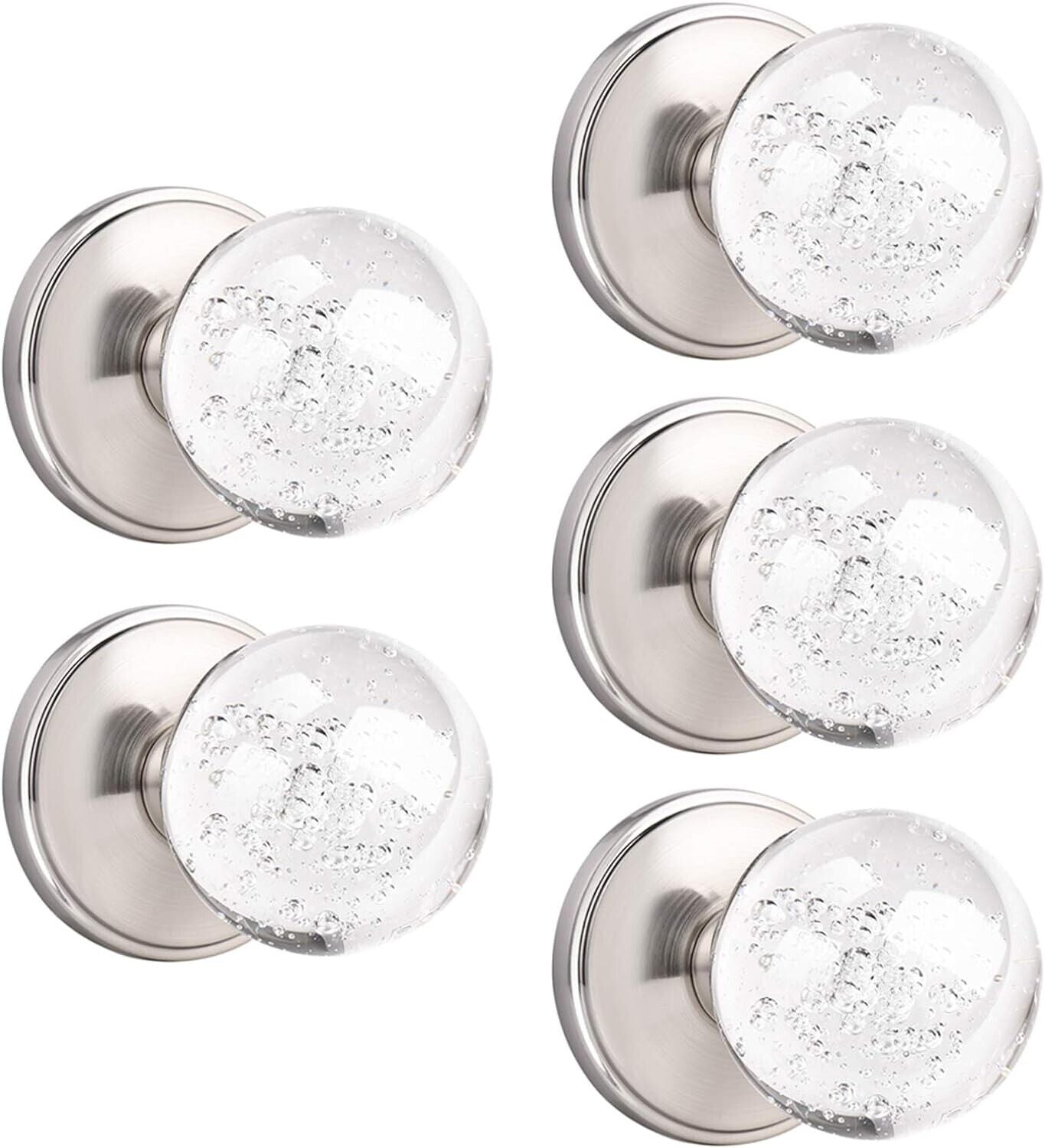 Orger 5 Pack Passage Door Knob Sets, Round Clear Bubble Glass Door Handles, Keyl