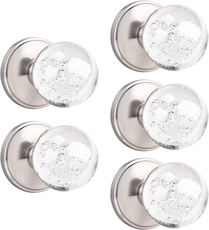 Orger 5 Pack Passage Door Knob Sets, Round Clear Bubble Glass Door Handles, Keyl