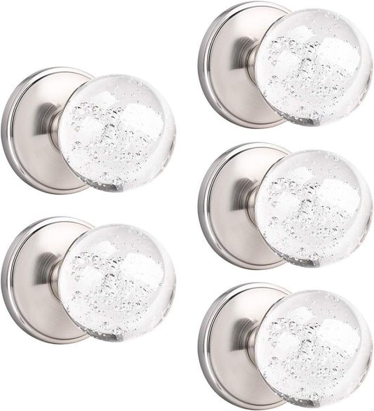 Orger 5 Pack Passage Door Knob Sets, Round Clear Bubble Glass Door Handles, Keyl