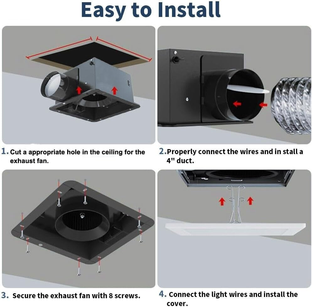 Bathroom Exhaust Fan 88CFM 1.0 Sone, Ultra-quiet Bathroom Vent Fan System Extra