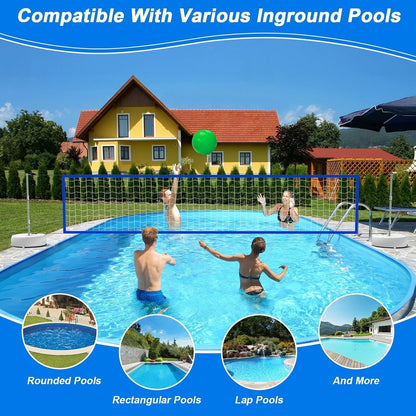 Light-Up Pool Volleyball Net Set with Solar Lights - 15ft-32ft Adjustable Length