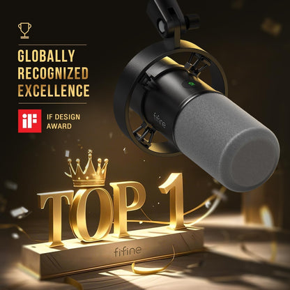 FIFINE K688 Podcast Microphone Kit, USB/XLR Dynamic Microphone with Boom Arm