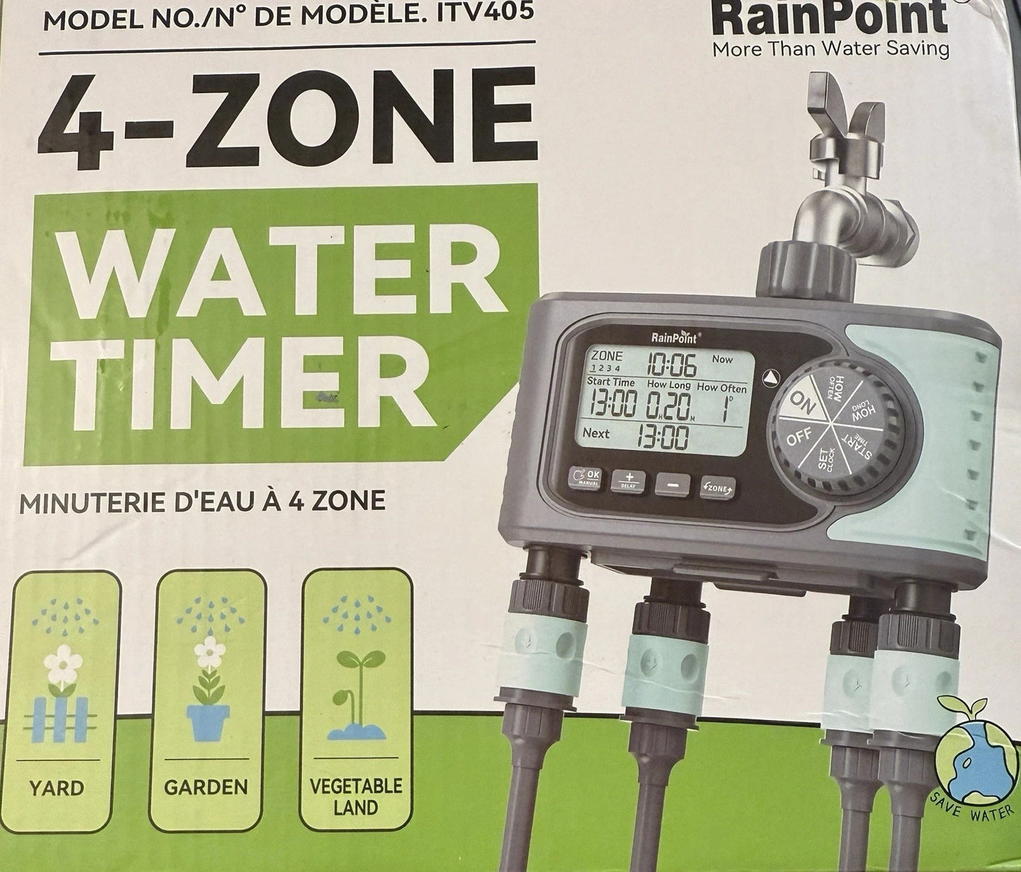 RAINPOINT Sprinkler Timer, 4 Outlets Hose Timers, 4 Zone Water Timer for...