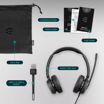 EPOS IMPACT 860 ANC Dual-sided Wired Headset With Active Noise Cancelation
