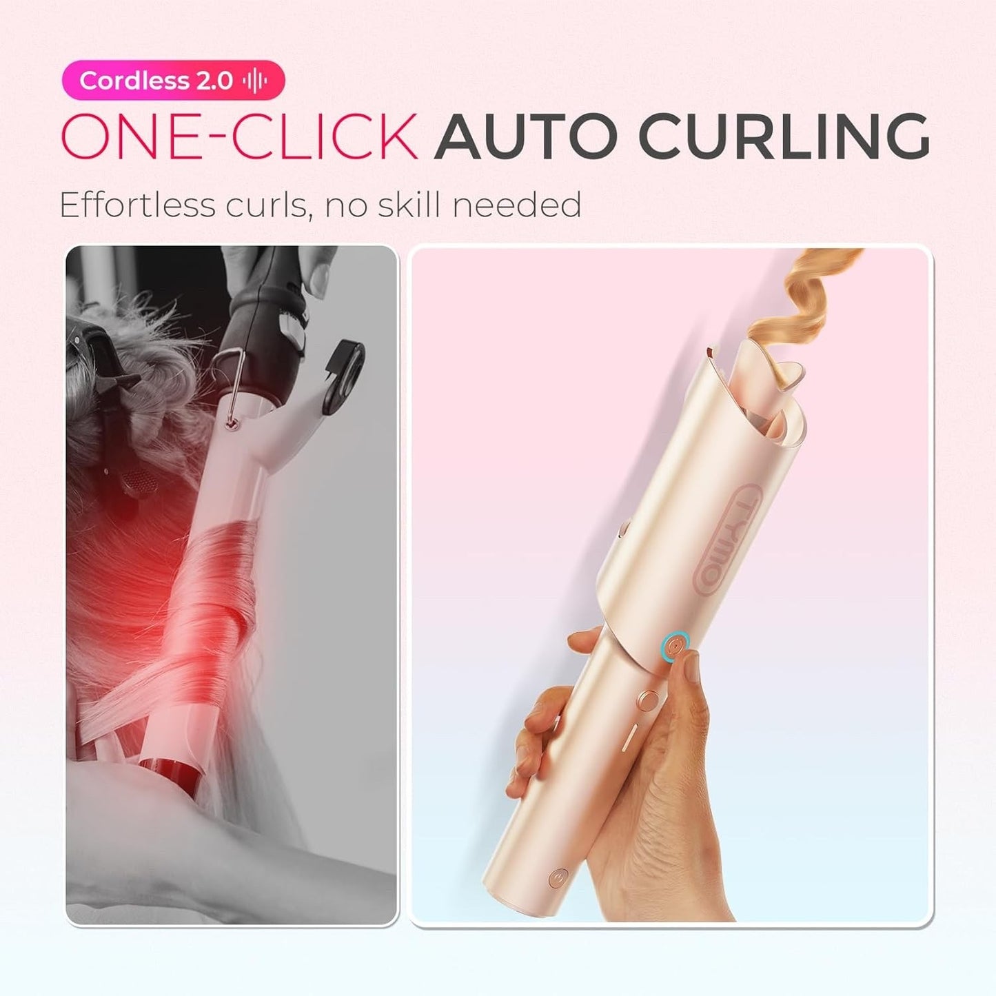 YMO Cordless Automatic Curling Iron - TYMO CurlGo 1 Inch Beach Waves Rotating
