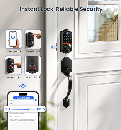 Veise VE017G-H Wi-Fi Smart Fingerprint Front Door Lock Set, Remote App Control,