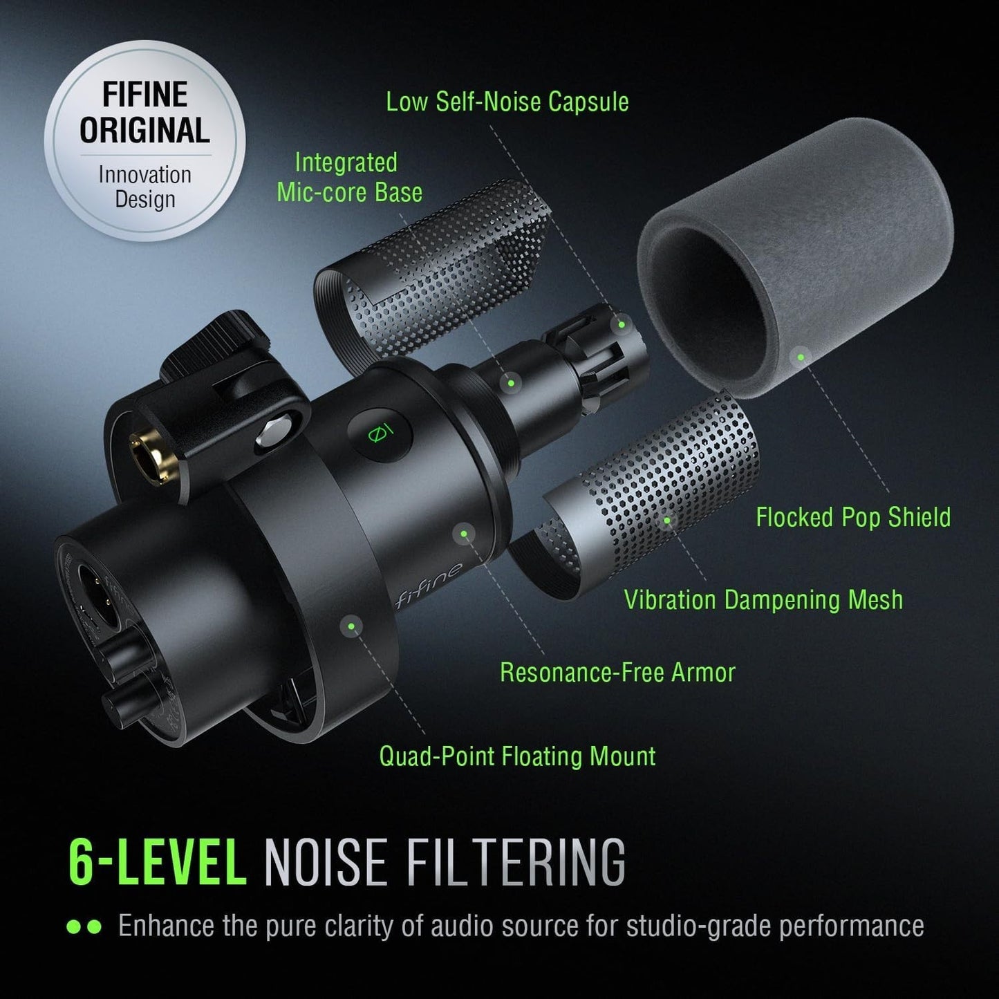 FIFINE K688 Podcast Microphone Kit, USB/XLR Dynamic Microphone with Boom Arm