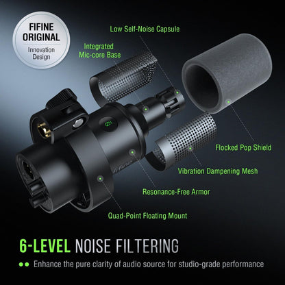 FIFINE K688 Podcast Microphone Kit, USB/XLR Dynamic Microphone with Boom Arm