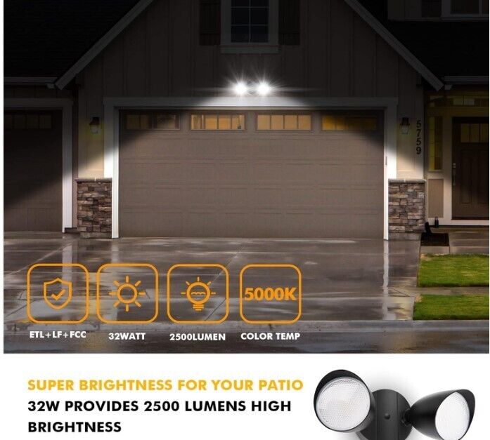 UME 2-Packs 6222B 2500 Lumen 32 Watt 28 LED Dual-Head Floodlight Black