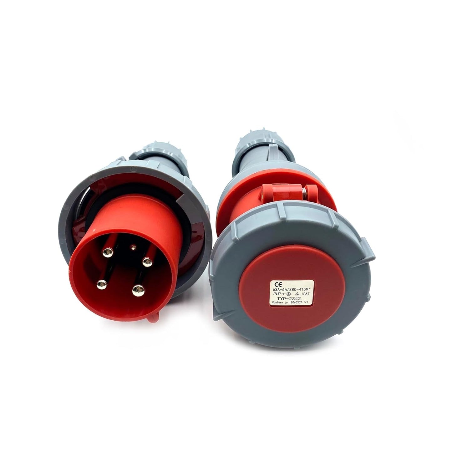 1 Set 63A 4Pin Industrial Connector Plug Socket, 4Pin 63A 380V-415V 3P+E 6H IP67