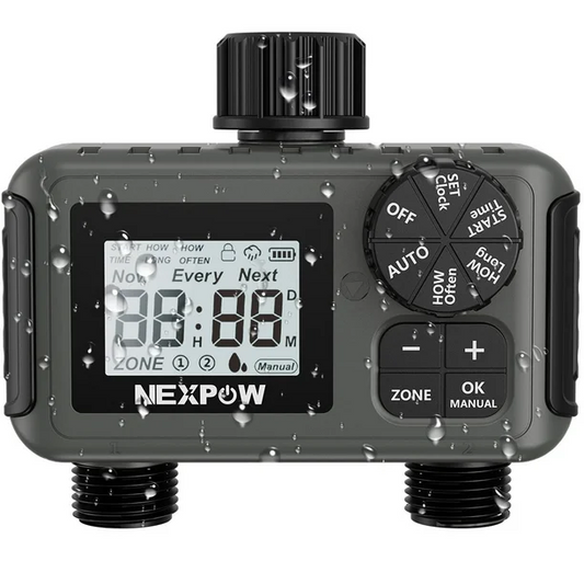 NEXPOW 2-Zone Water Timer - Outdoor Irrigation Controller with Automatic, Rain