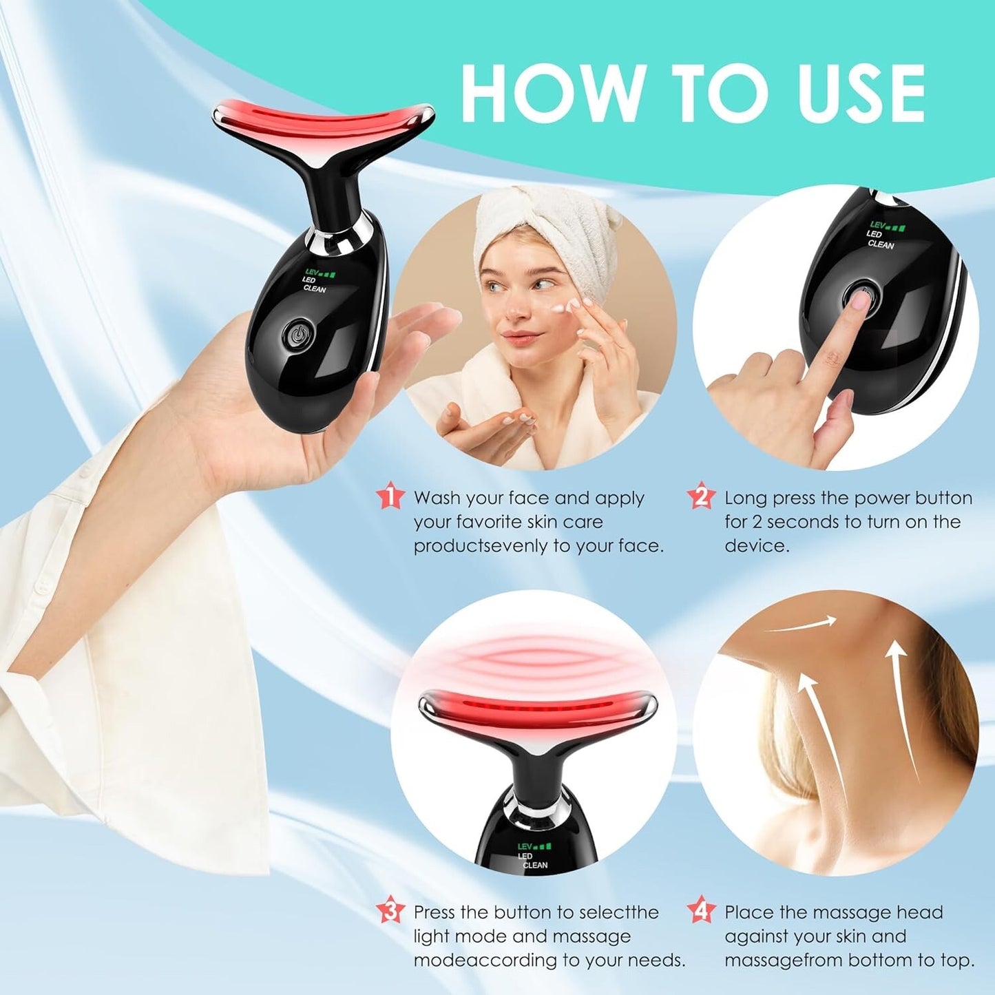 Facial Massager for Face and Neck, Red-Light-Therapy-for-Face and Neck, Face cul
