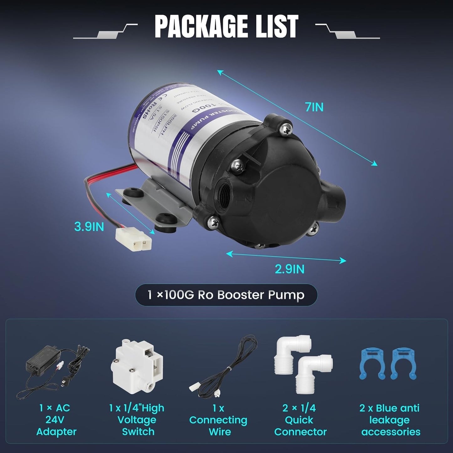 2025 New 100G 6800 Reverse Osmosis Booster Pump Kit,Equipped with a High-Pressur