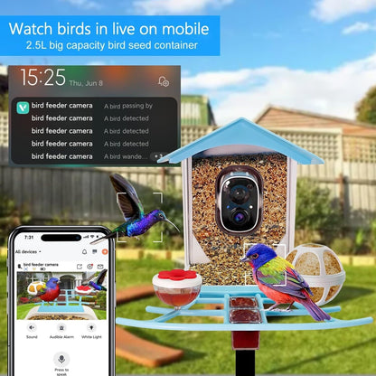 64GB Smart Bird Feeder with Camera Solar Powered, 2K 3MP HD Live Video