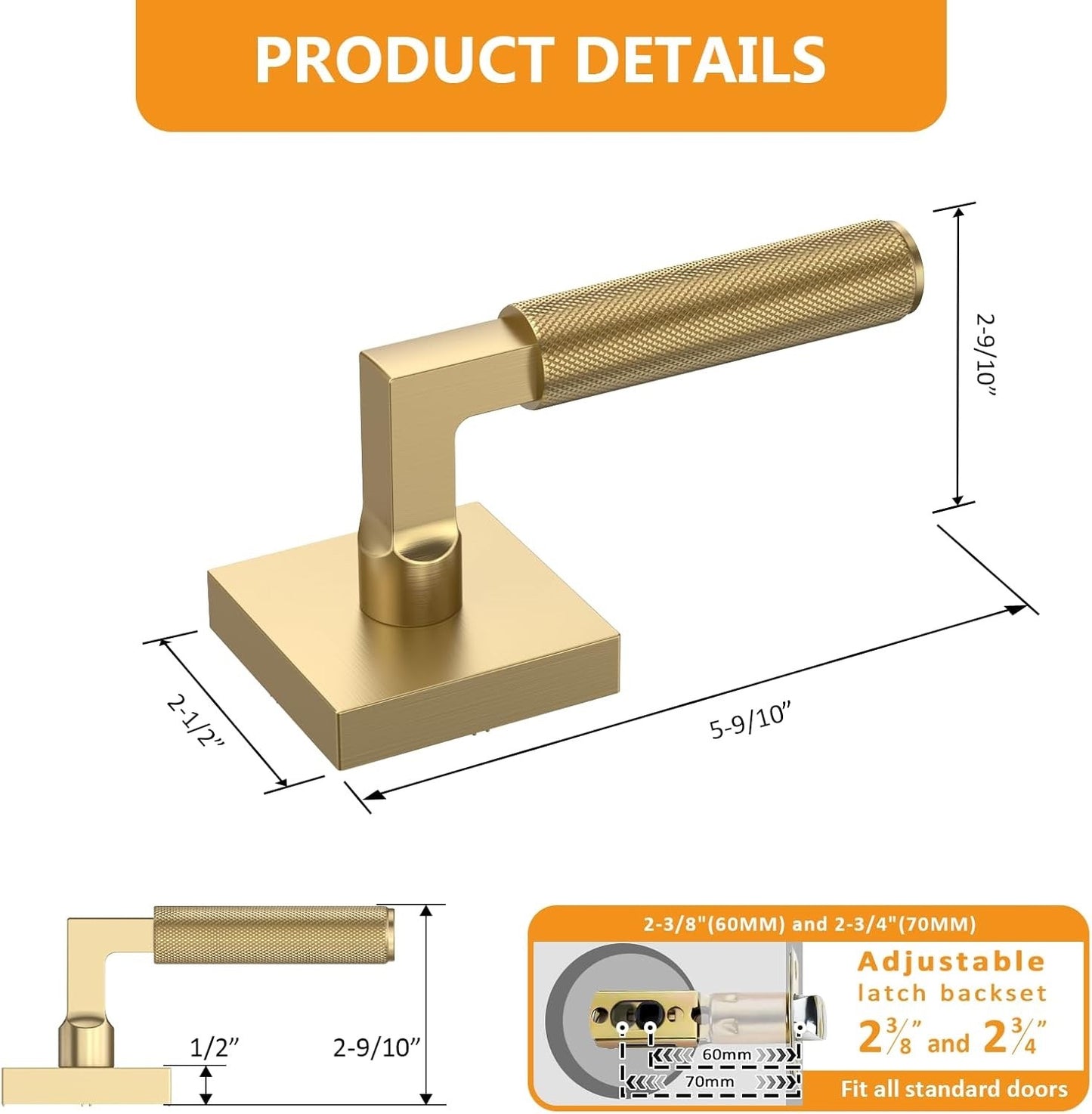 Amerdeco 3 Pack Champagne Bronze Passage Door Handles,Heavy Duty Non-Locking