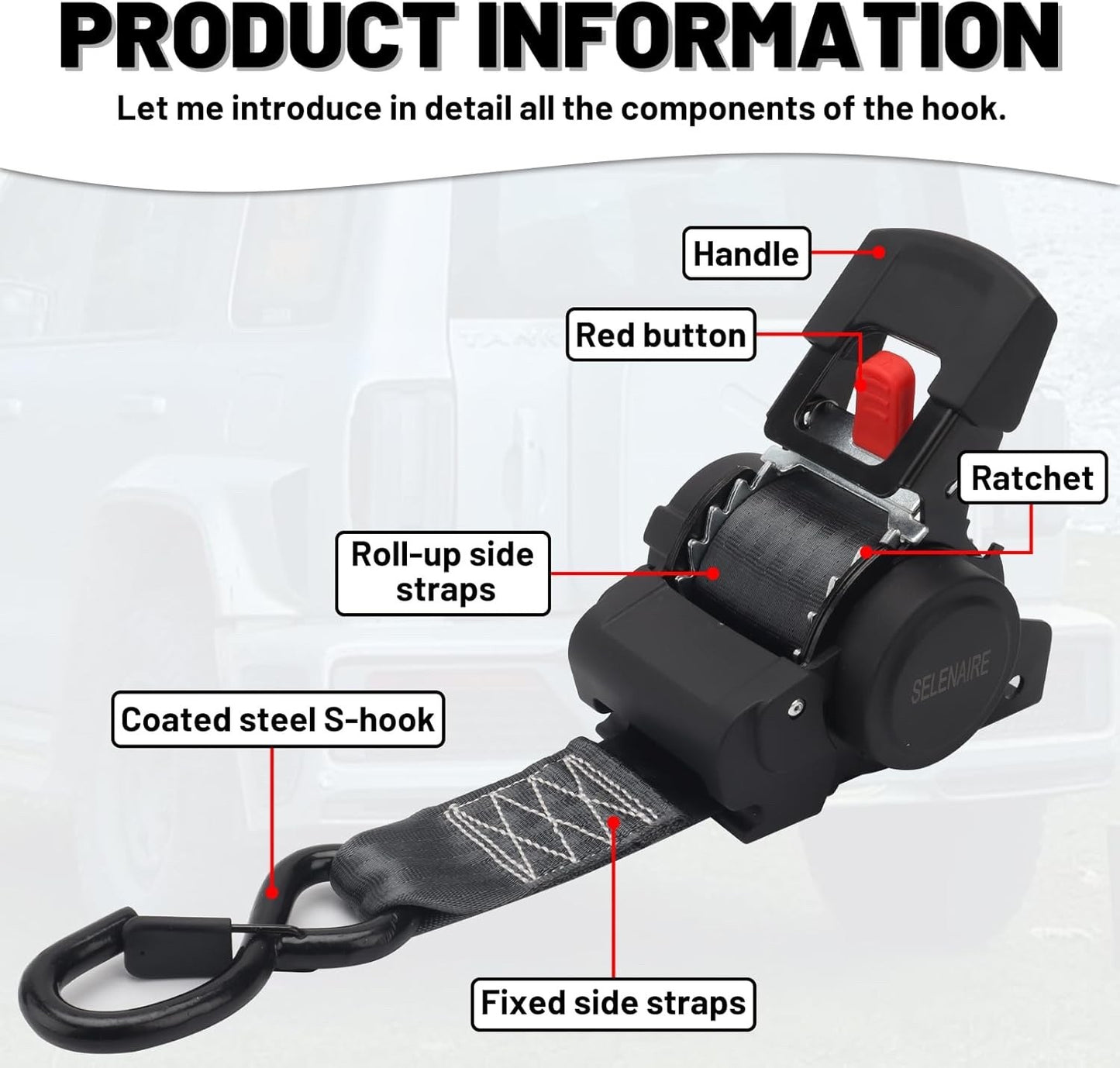 Erickson 34416 Retractable Ratcheting Tie-down Strap 3300 LB 8 FT L X 2 in W