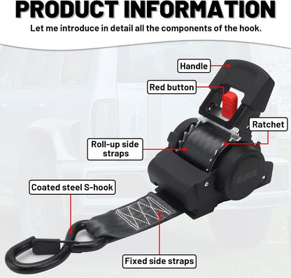 Erickson 34416 Retractable Ratcheting Tie-down Strap 3300 LB 8 FT L X 2 in W