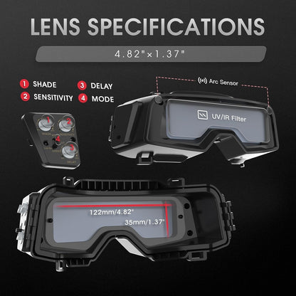 YESWELDER True Color Auto Darkening Welding Goggles, Wide Shade Range 4/5-9/9-13