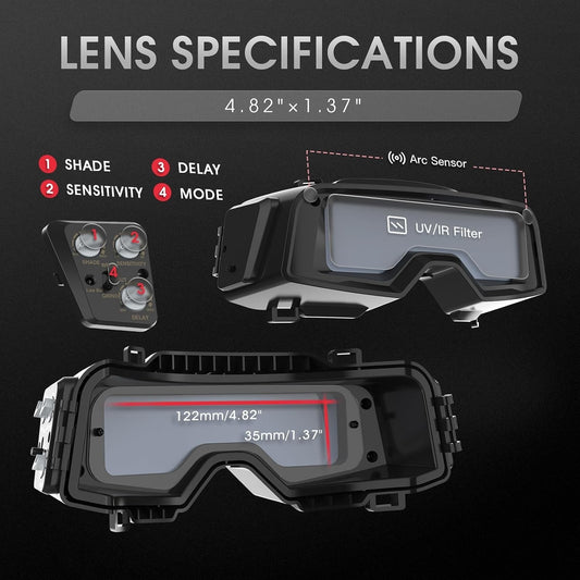 YESWELDER True Color Auto Darkening Welding Goggles, Wide Shade Range 4/5-9/9-13