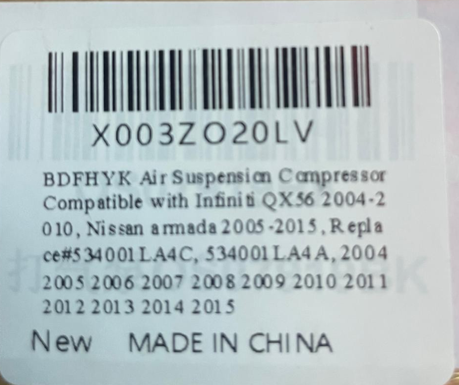 BDFHYK Air Suspension Compressor Compatible with Infiniti QX56 2004-2010, Nissan