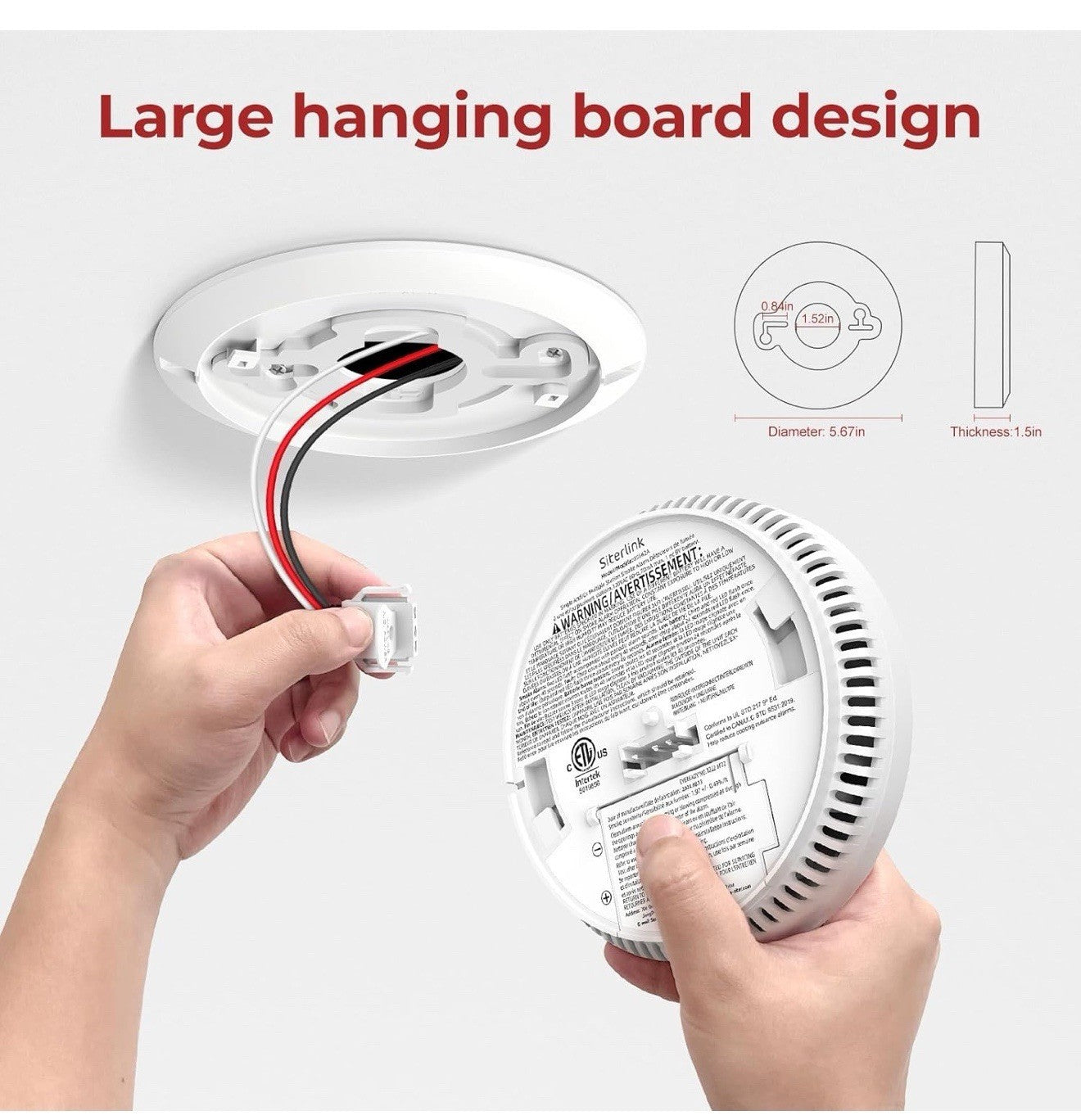 Siterlink 4 Pack  Hardwired Interconnected Smoke Detectors, Fire Alarm GS562A