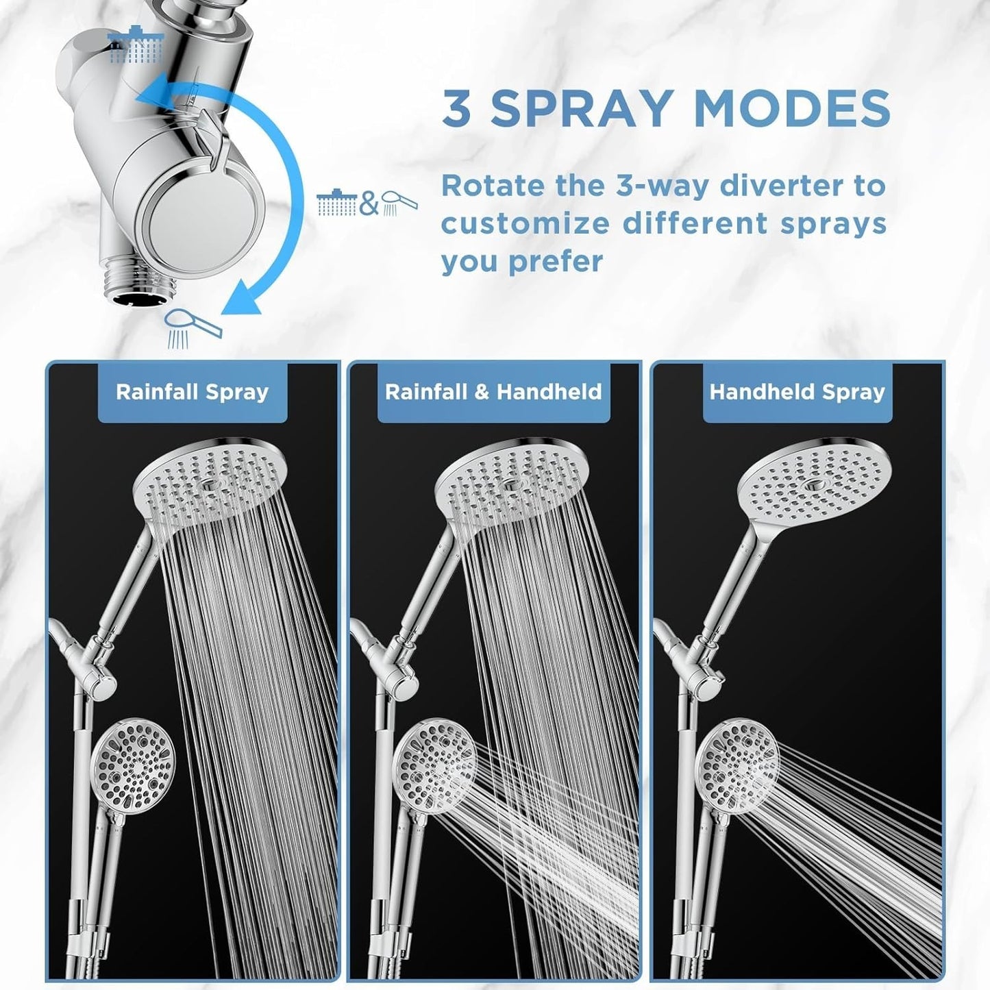 Dual Filtered Rain Shower Head Combo, Handheld Shower Head with Adjustable Bar