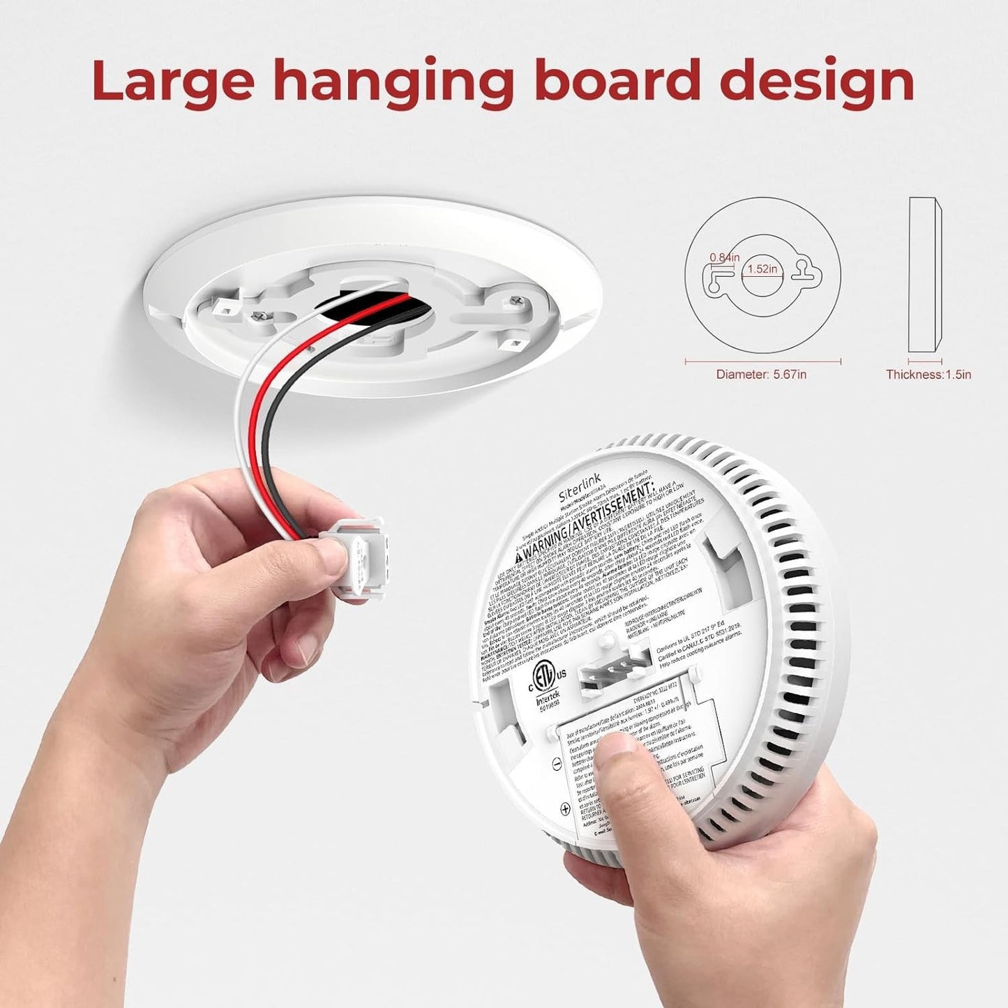 Hardwired Interconnected Smoke Detectors,Photoelectric Smoke Alarm with 9V Batte