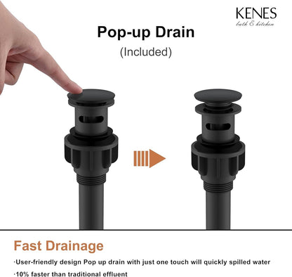 KENES Matte Black Single Handle Bathroom Sink Faucet, Stainless Steel Vanity