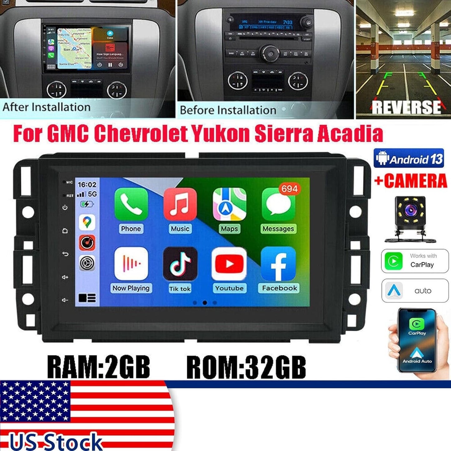4+64G Car Stereo for GMC Terrain 2010-2017 Bluetooth Radio Upgrade 7" Android 13