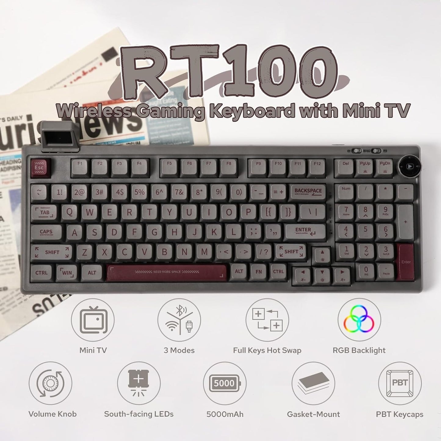 EPOMAKER RT100 97 Keys Gasket BT5.0/2.4G/USB-C Mechanical Keyboard