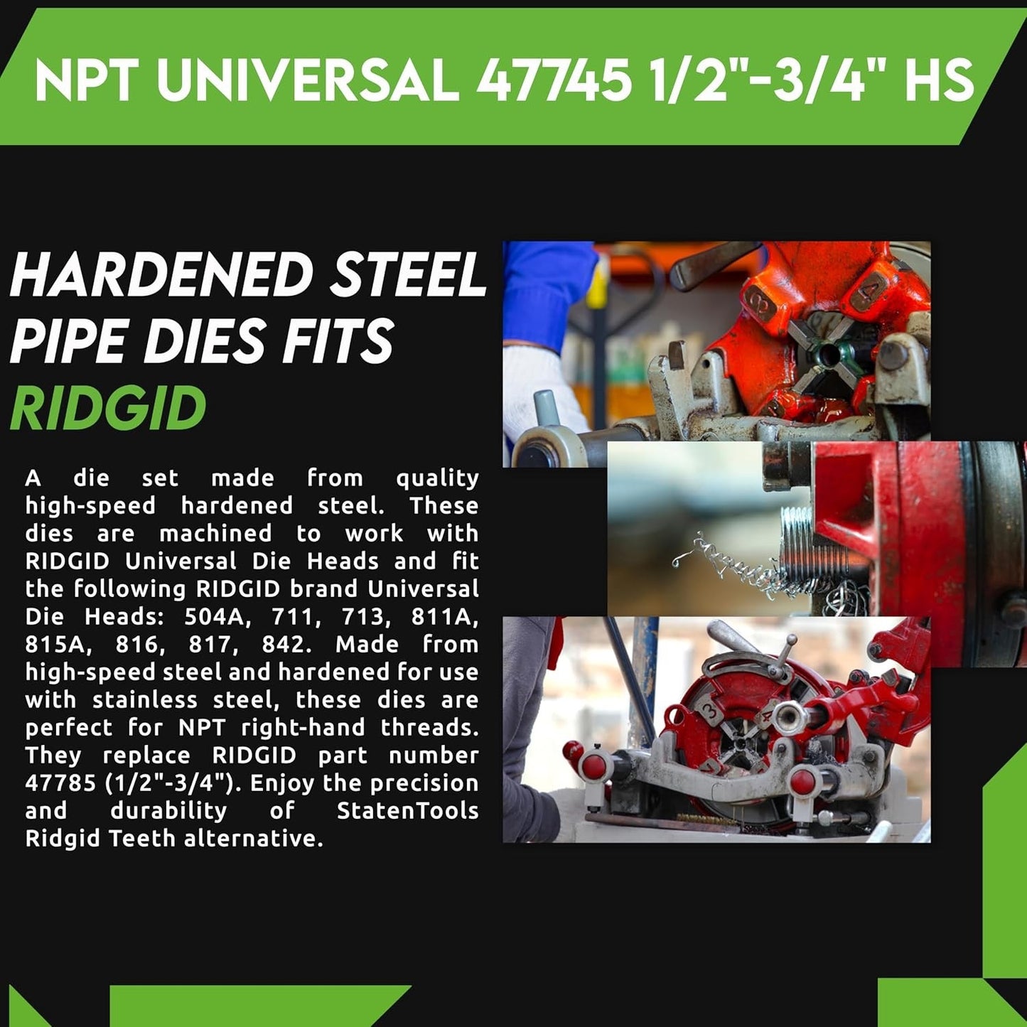 NPT Universal 47770 1"-2" HS Hardened steel Pipe Dies fits RIDGID 811, 811A, 815