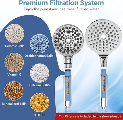 Dual Filtered Rain Shower Head Combo, Handheld Shower Head with Adjustable Bar