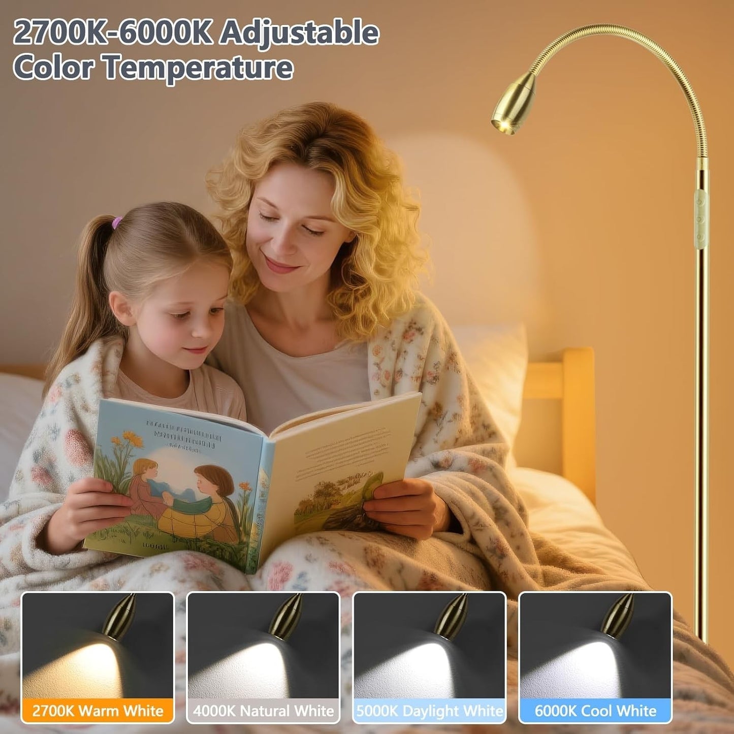 Reading Floor Lamp, 72" Tall LED Lamp with Flexible Gooseneck, Dimmable Zoomable