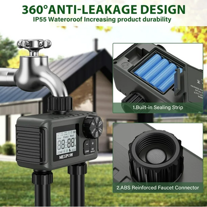 NEXPOW 2-Zone Water Timer - Outdoor Irrigation Controller with Automatic, Rain
