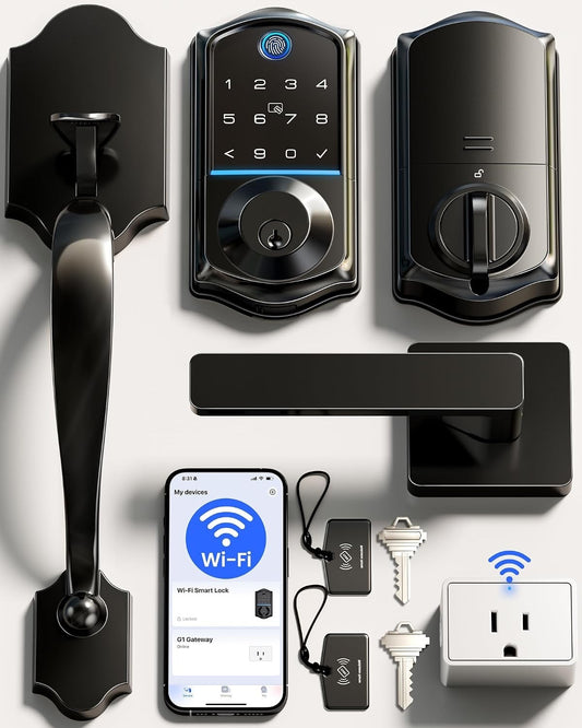 Veise VE017G-H Wi-Fi Smart Fingerprint Front Door Lock Set, Remote App Control,