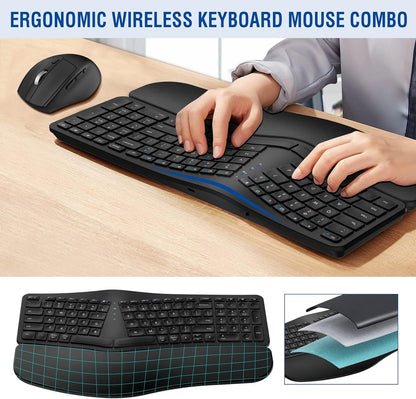 MK960 Ergonomic Wireless Keyboard Mouse Combo, Bluetooth/2.4G Split Design