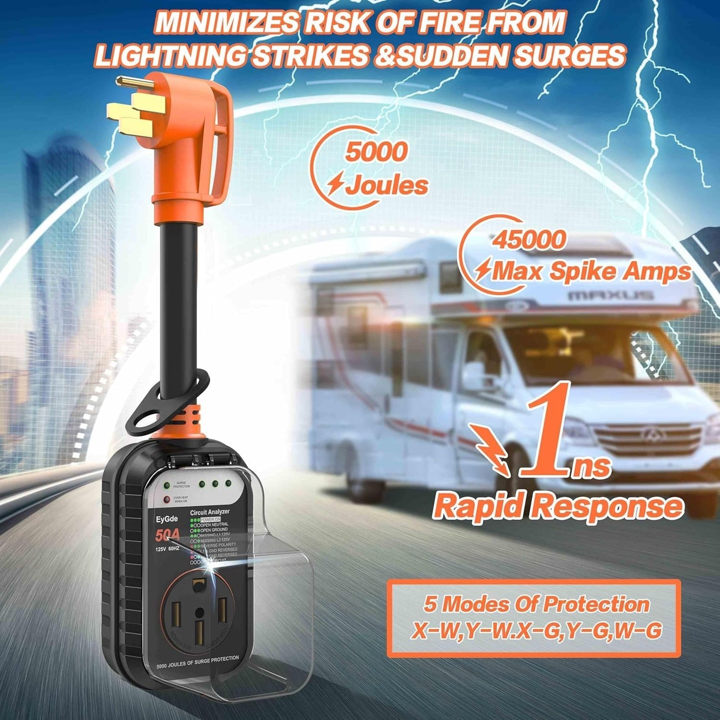 EyGde RV Surge Protector 50 Amp, RV Circuit Analyzer with Waterproof Cover, RV A
