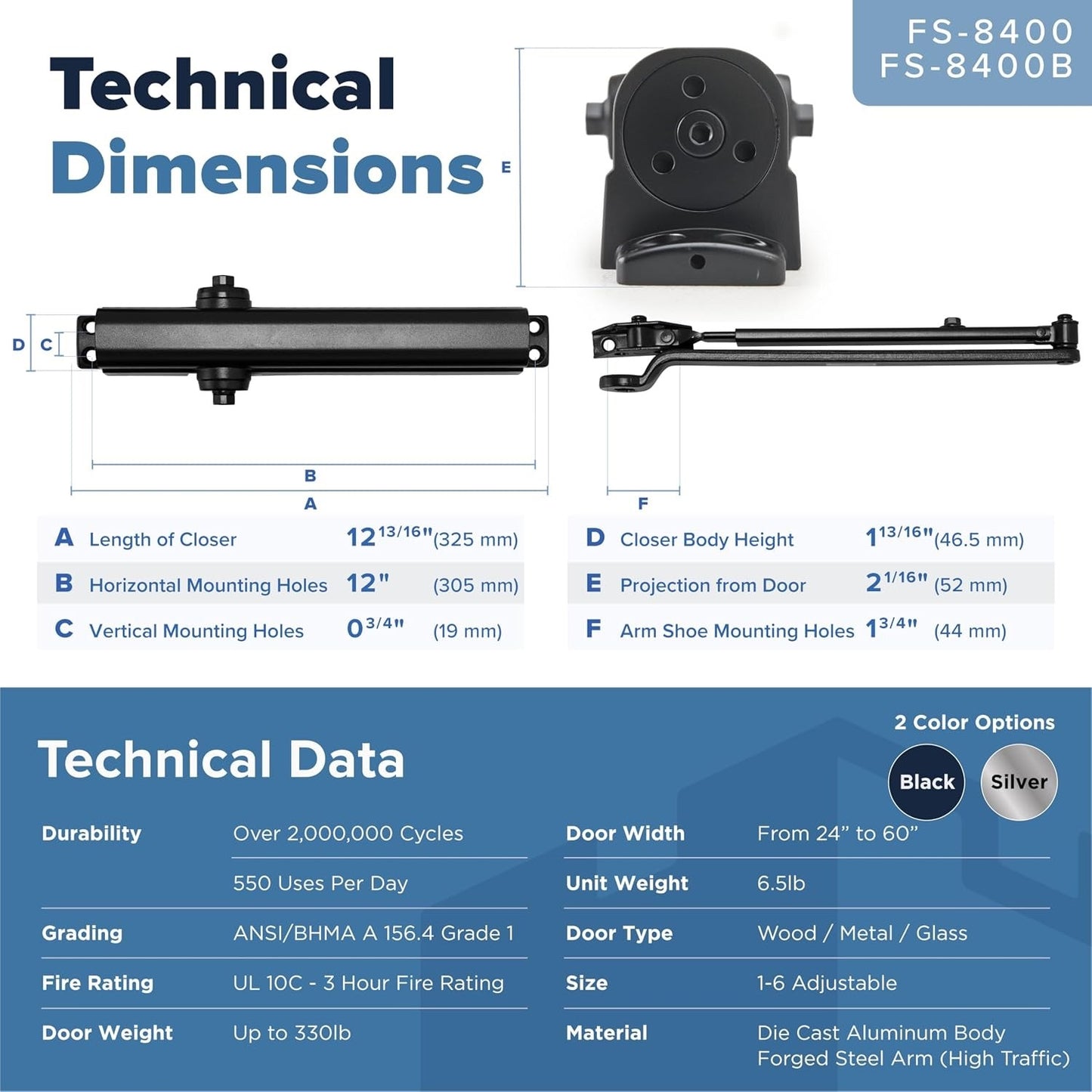 Commercial Door Closer – Black Heavy Duty Grade 1 Automatic Door Closer
