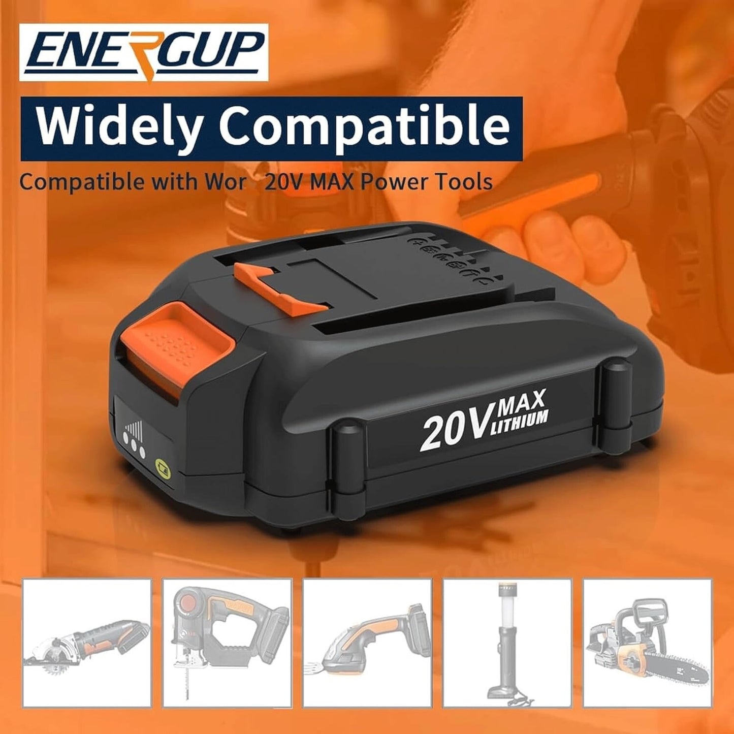 Energup 2Pack 20Volt Reoplace for Wor 20V Battery and Charger Kit, Compatible