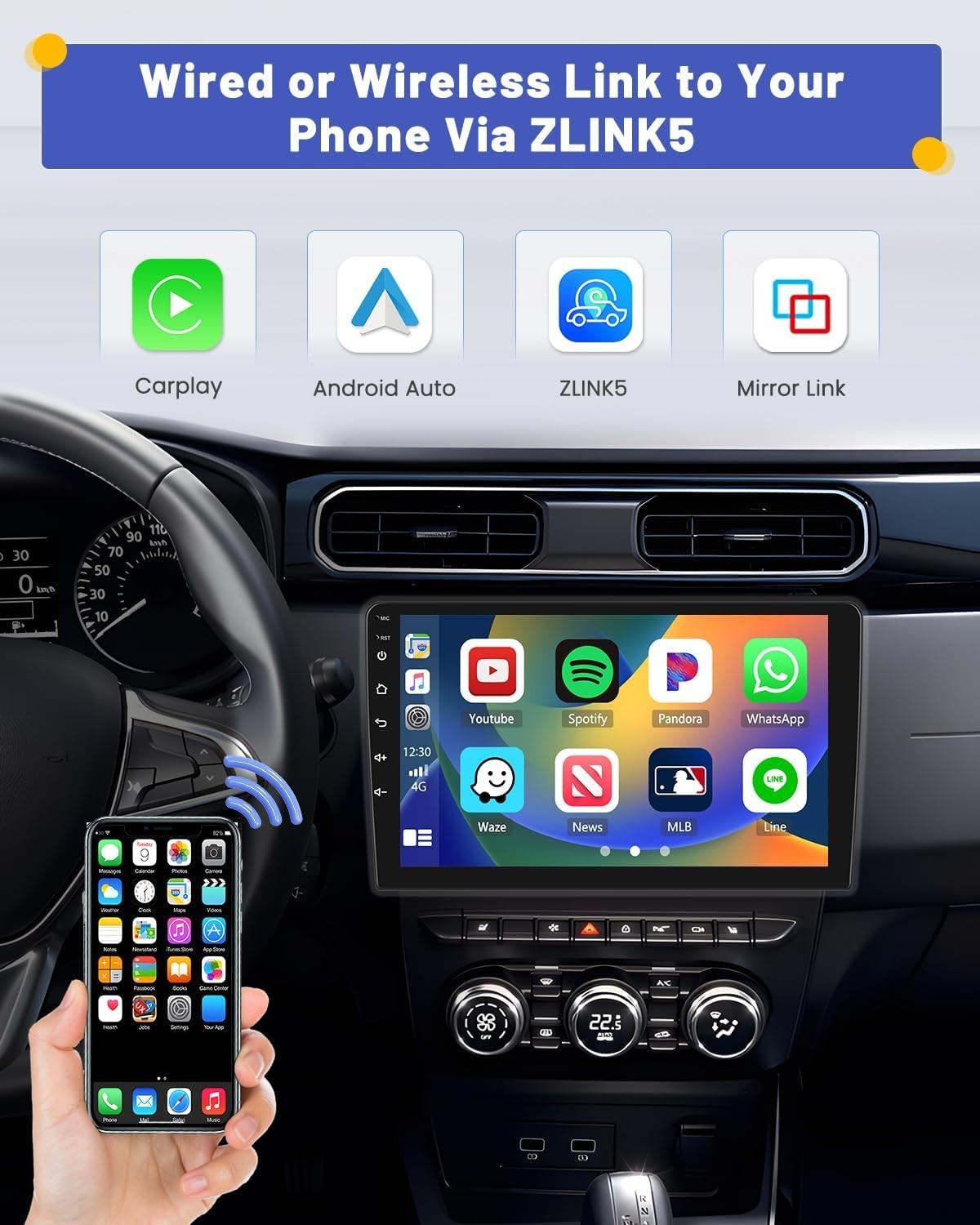 Hikity 2+64GB Double Din Android Car Stereo Wireless Apple Carplay Android Auto,